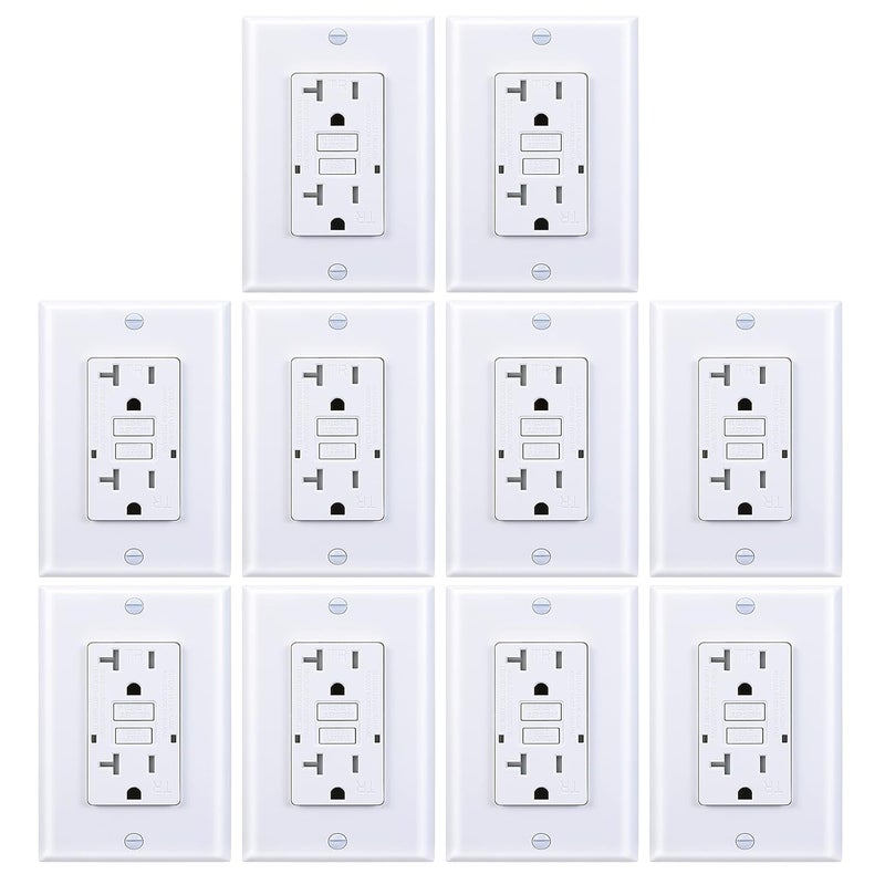 3GRACE 20 Amp GFCI Outlet, Tamper-Resistant GFI Receptacle with LED Indicator, Self-Test Ground Fault Circuit Interrupter, Decorator Wall Plates and Screws Included, UL Listed, White（10 Pack） - Image 1